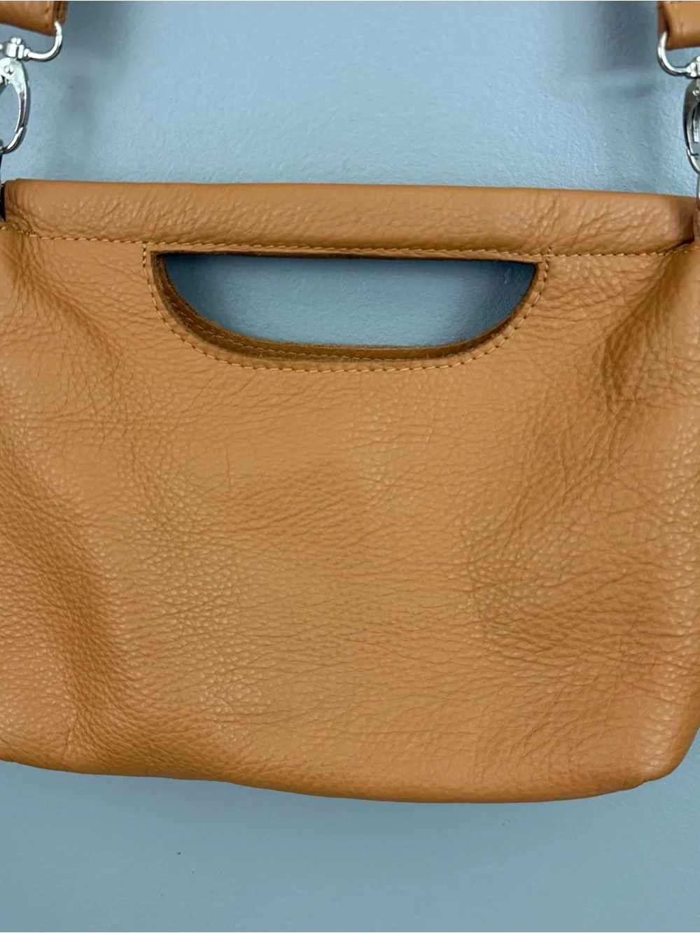 Elophina Purse Cognac Tan Pebbled Leather Purse Crossbody Clutch Bag Made In USA